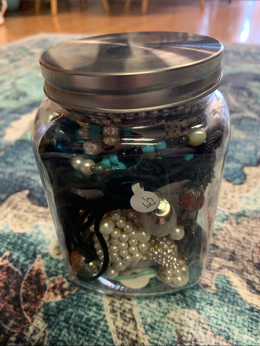 Jewelry Jar Mystery y2k 2010 Glass Jar with Gold Lid NEW boho
